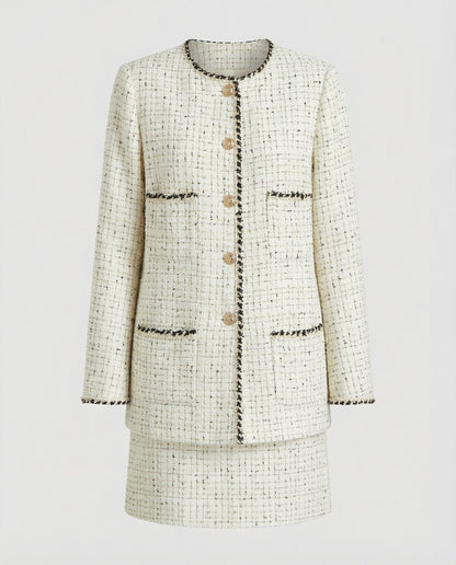 Avarylane | Tweedull Jacket for Women | Long Design with O-neck and Texture