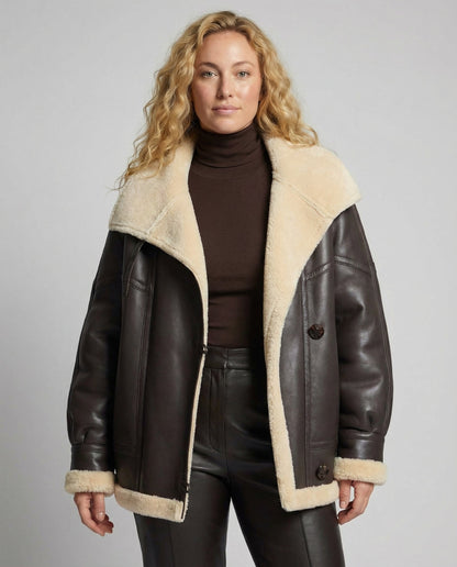Avarylane | Faux Leather Jacket for Women | Warm Design with Lined Collar Black