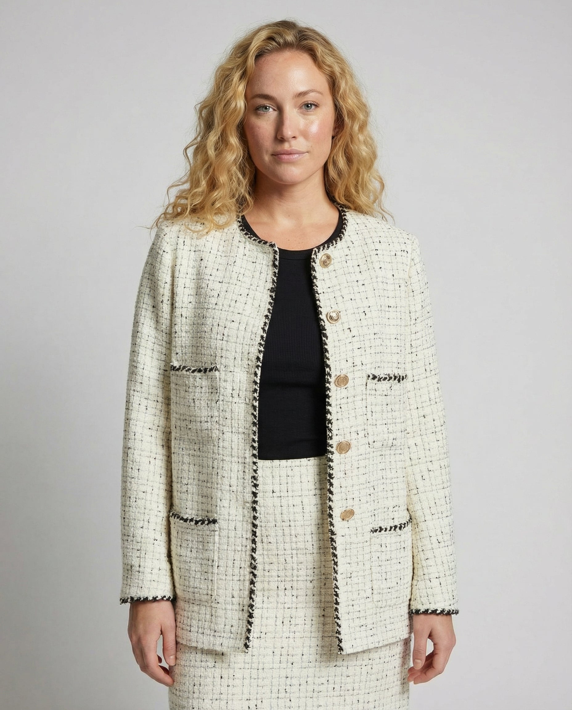 Avarylane | Tweedull Jacket for Women | Long Design with O-neck and Texture